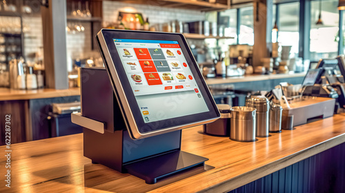 modern touch cash register terminal in catering facilities. bar and restaurant, payment system, made with Generative AI