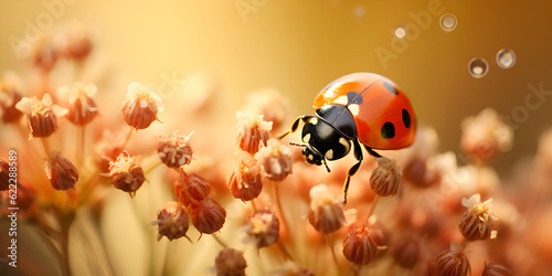  A ladybug sits on a flower  garden background   Ai Generative 