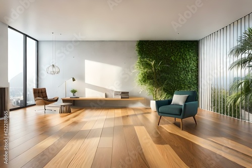 modern interior design of room with sofa and green tree