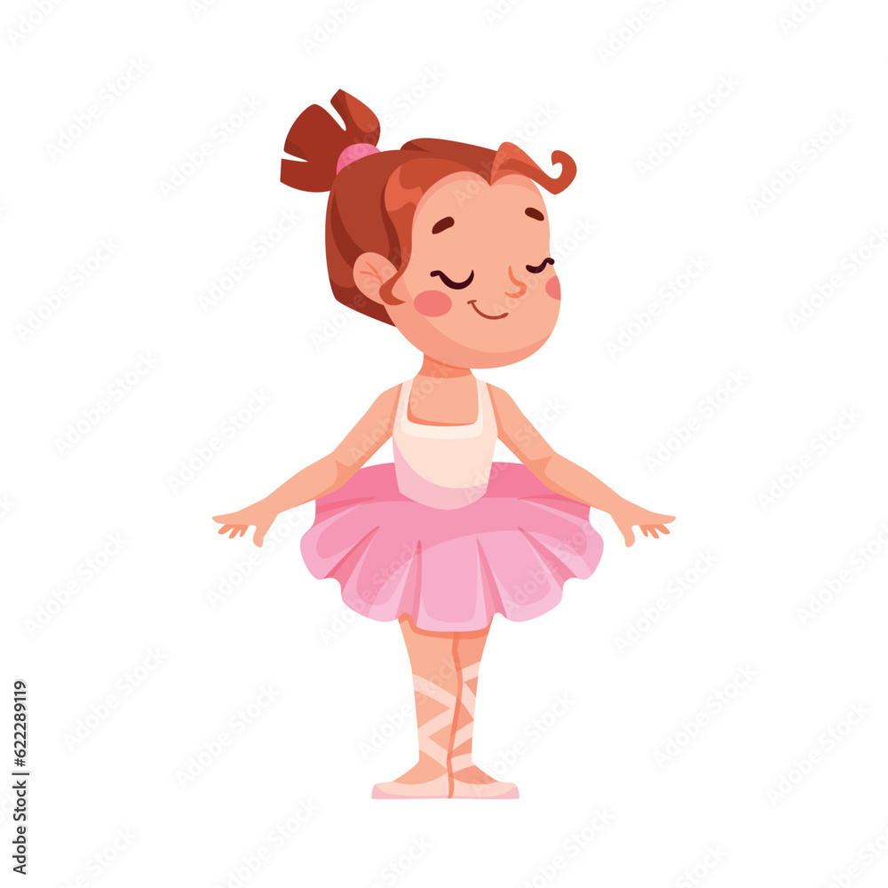 Cute Ballerina Girl in Pink Tutu Skirt and Pointe Shoes Dancing Ballet Vector Illustration Cute Ballerina Girl in Pink Tutu Skirt and Pointe Shoes Dancing Ballet Vector Illustration
