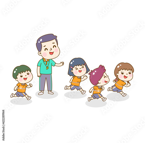 Cartoon fighting kids sports character.