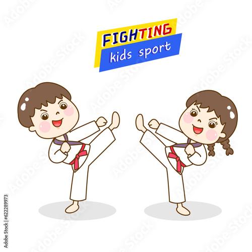 Cartoon fighting kids sports character.