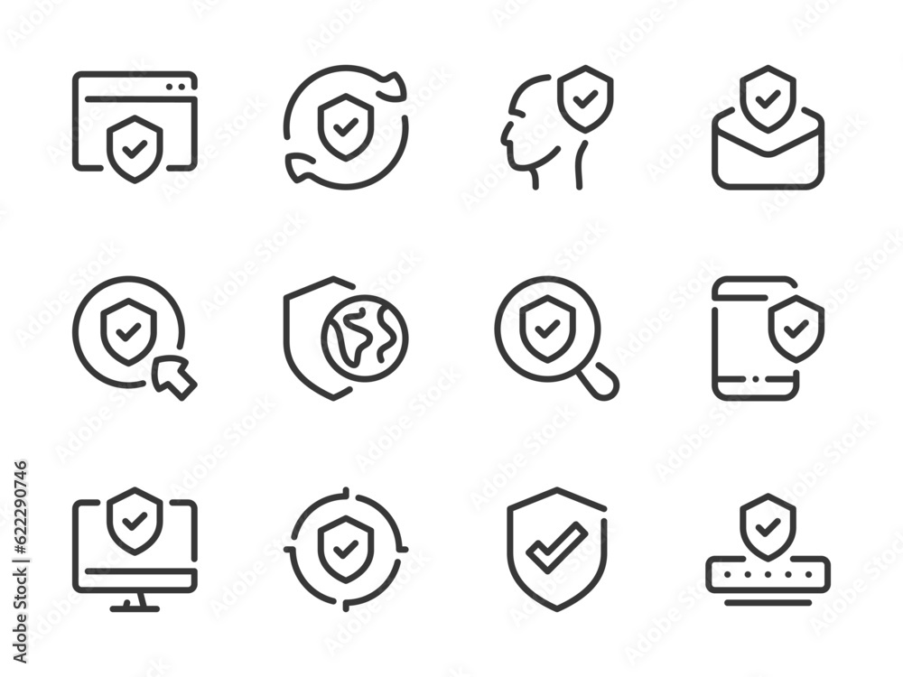 Data security and Cyber protection vector line icons. Web guard and Personal safety outline icon set. Shield with check mark, Access security, Guard and more. Data security and Cyber protection vector line icons. Web guard and Personal safety outline icon set. Shield with check mark, Access security, Guard and more.