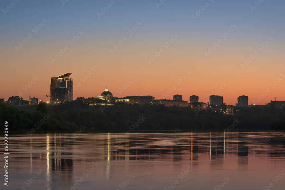 Evening Krasnoyarsk, red orange sunset or sunrise over the city. Evening Krasnoyarsk, red orange sunset or sunrise over the city.
