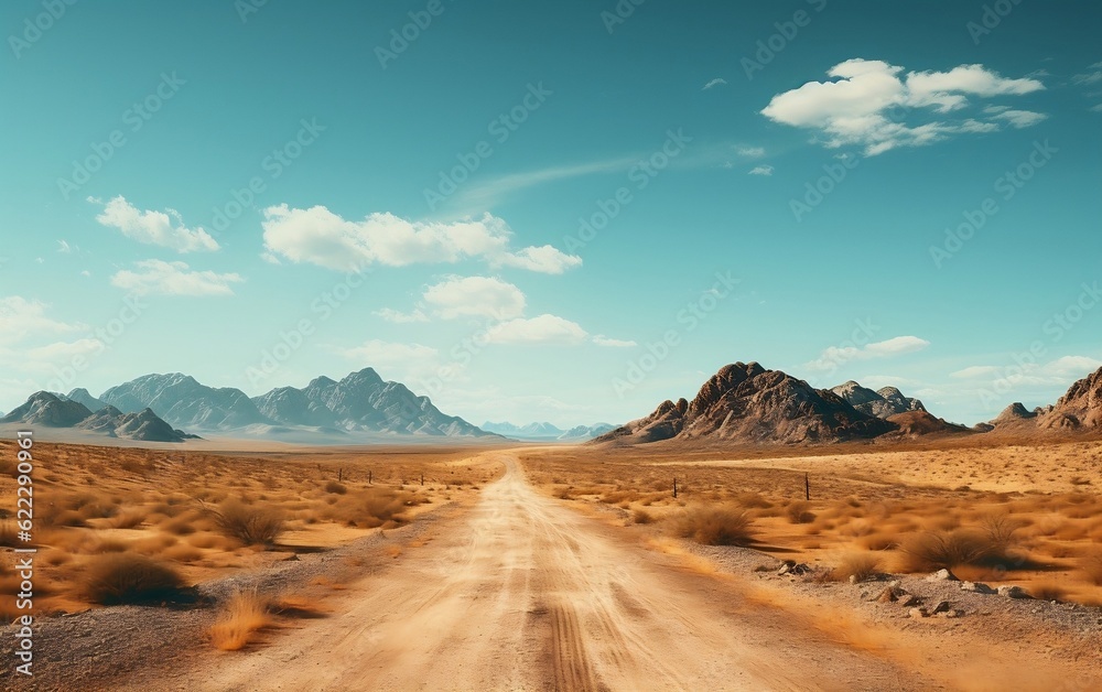 A road sign in the middle of a desert. AI