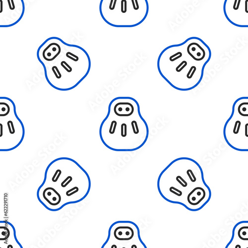Line Maneki neko cat icon isolated seamless pattern on white background. Japan lucky charm. Colorful outline concept. Vector