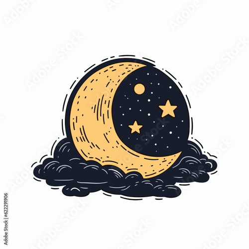 Moon hand-drawn comic illustration. Moon. Vector doodle style cartoon illustration