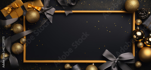 Black and Gold decorated Frame, Modern Luxury, Frame with Decoration and Presents – Generative Ai