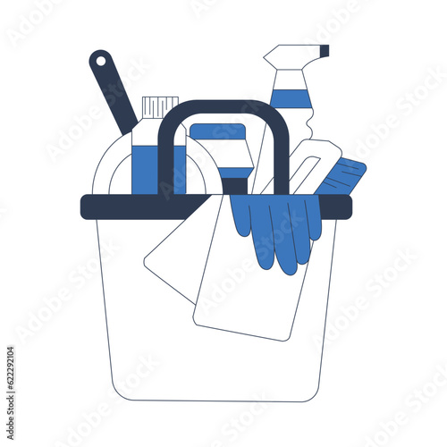 Cleaning Service and Cleanup Supplies with Bucket and Detergent Vector Illustration