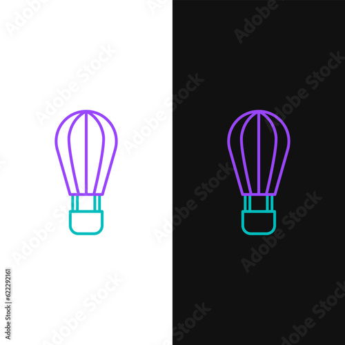 Line Hot air balloon icon isolated on white and black background. Air transport for travel. Colorful outline concept. Vector