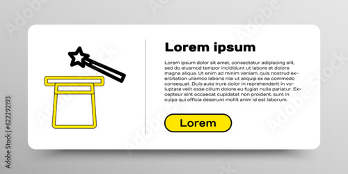 Line Magic hat and wand icon isolated on white background. Magic trick. Mystery entertainment concept. Colorful outline concept. Vector