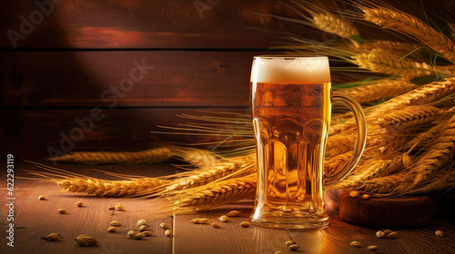 gluten free beer, full glass on wooden background