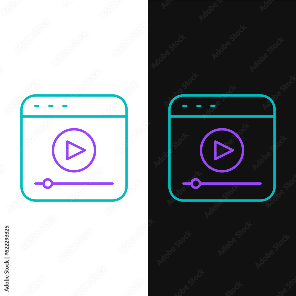 Line Live streaming online videogame play icon isolated on white and black background. Colorful outline concept. Vector Line Live streaming online videogame play icon isolated on white and black background. Colorful outline concept. Vector