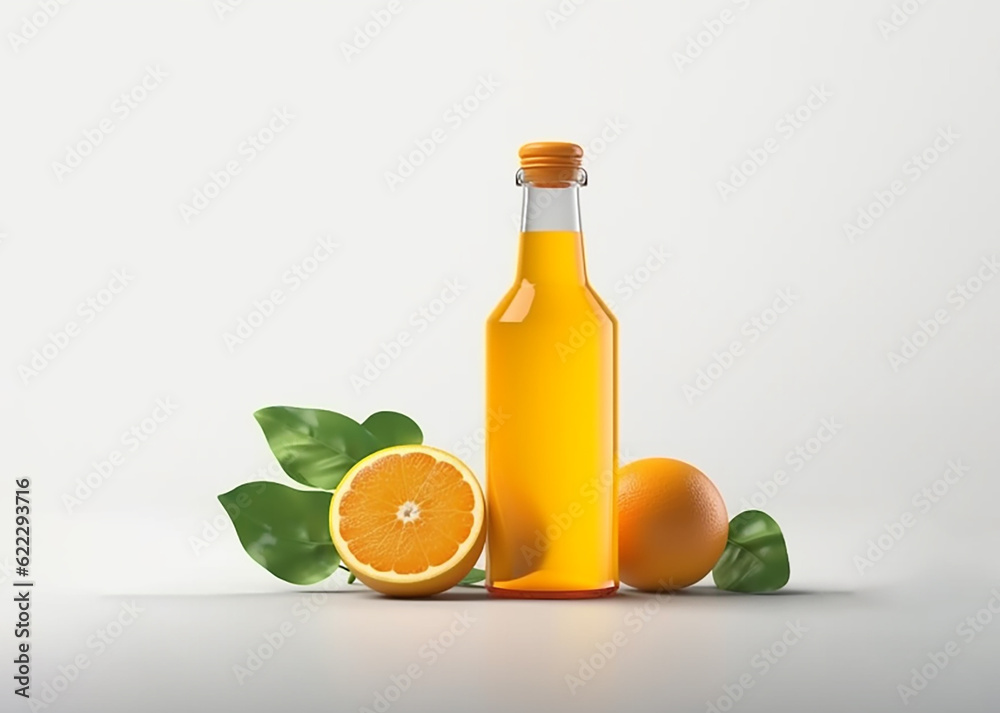 Fresh orange juice in fruit bottle isolated on white