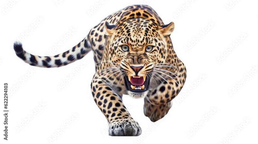Naklejka premium Alert leopard photo realistic illustration - Generative AI.