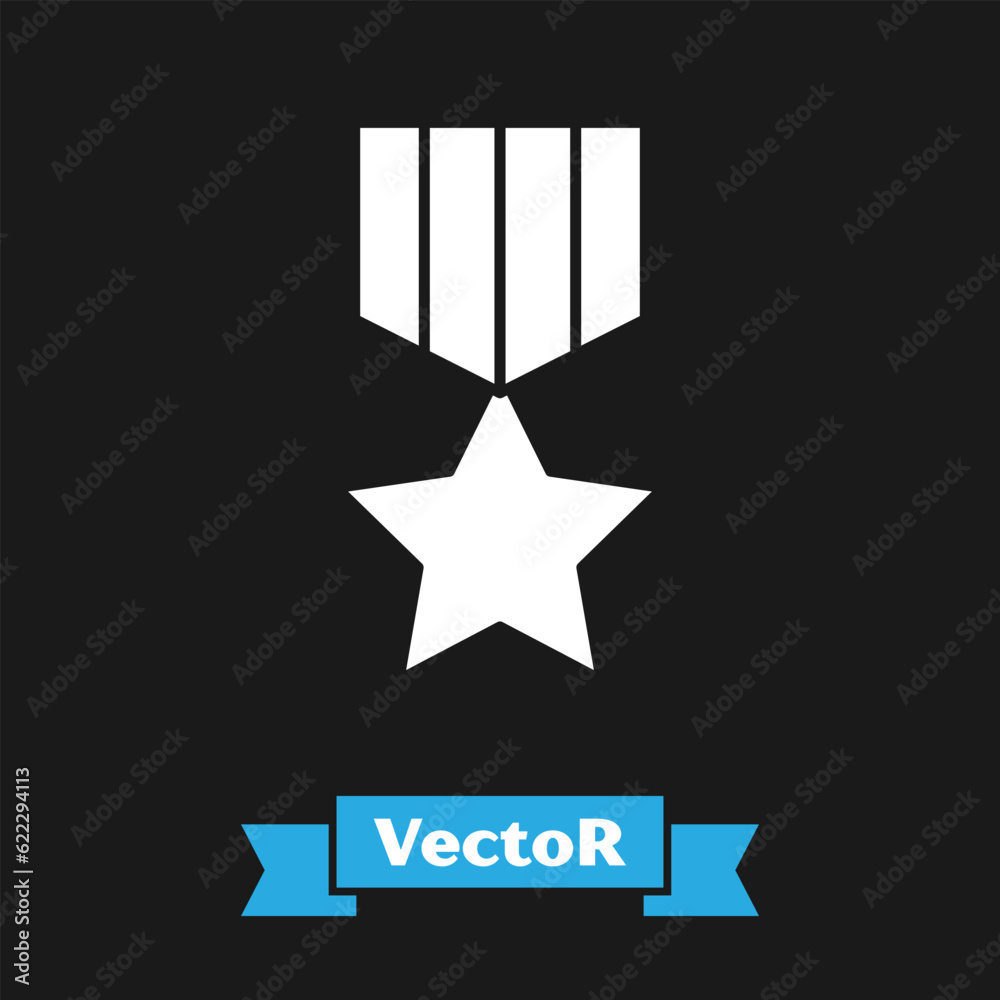 White Military reward medal icon isolated on black background. Army sign. Vector White Military reward medal icon isolated on black background. Army sign. Vector