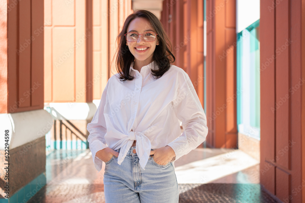 Successful smiling business woman wearing eyeglasses Successful smiling business woman wearing eyeglasses