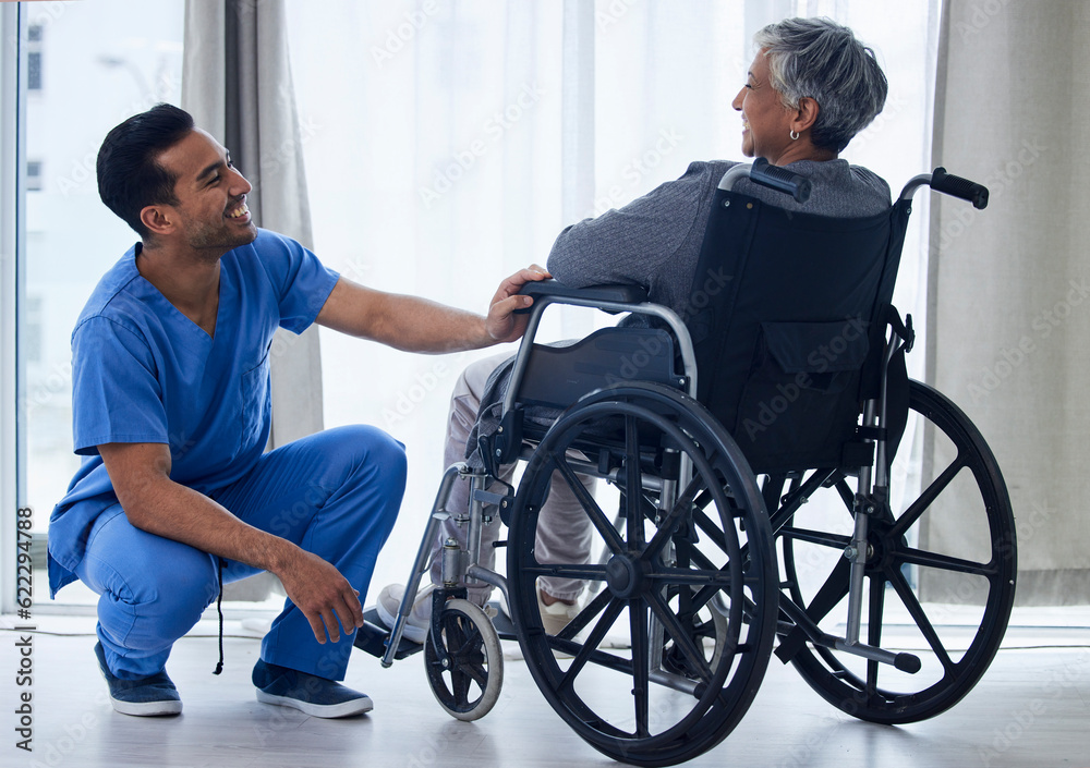 Nurse, wheelchair and happy woman with support, healthcare service and medical kindness or nursing. Doctor, caregiver and people laugh or senior patient with disability, consulting or helping at home Nurse, wheelchair and happy woman with support, healthcare service and medical kindness or nursing. Doctor, caregiver and people laugh or senior patient with disability, consulting or helping at home