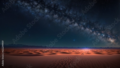 Milky way over dunes in the desert.