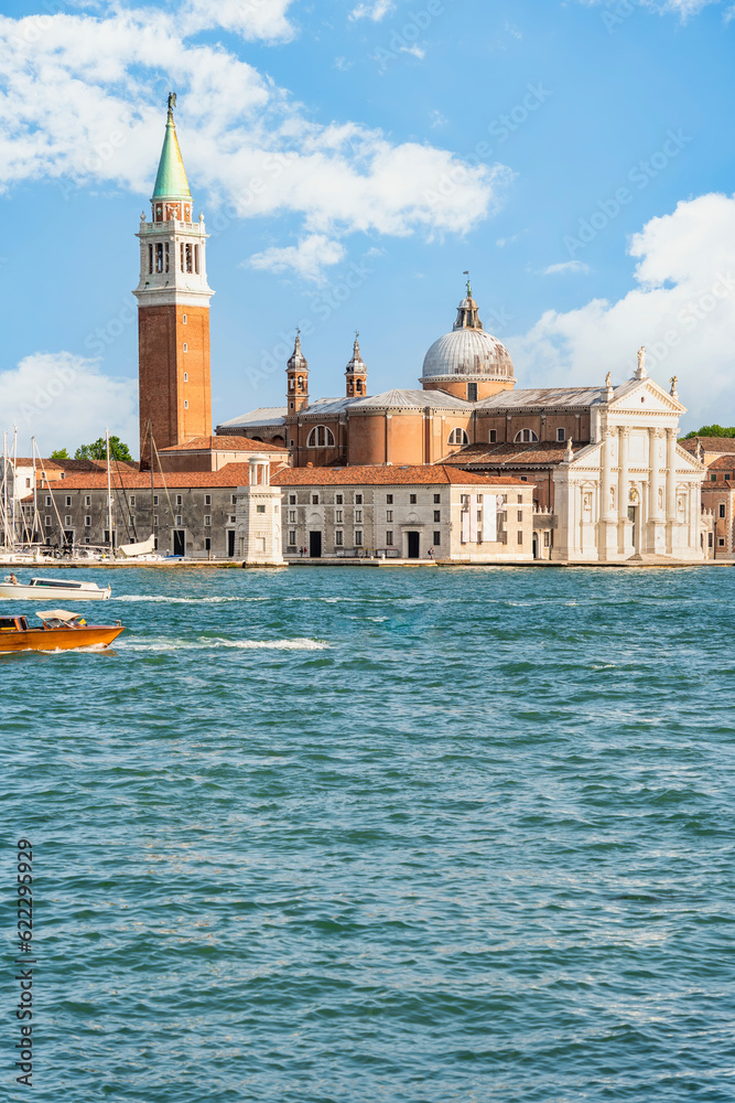 View over the Grand Canal with Church of San Giorgio Maggiore, in Venice.