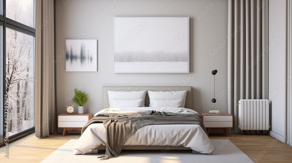 Fototapeta premium Welcoming Bedroom with Blankets color Gray and som other stuff making the Room on Another Level