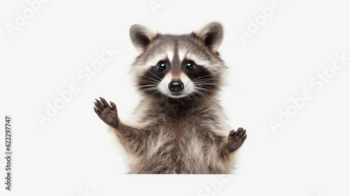 Curious raccoon photo realistic illustration - Generative AI. © Mariia