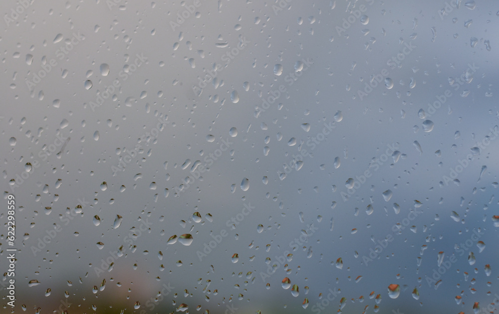 The water droplets on the glass are raindrops.