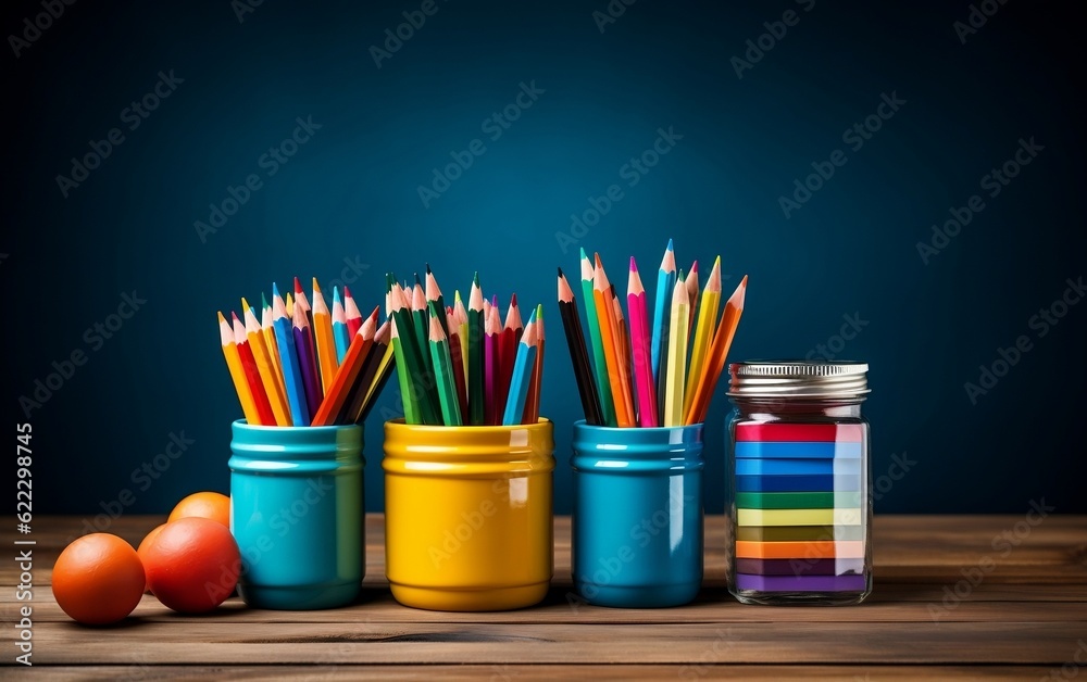 A group of colorful pencils sitting next to each other, Back to school. AI