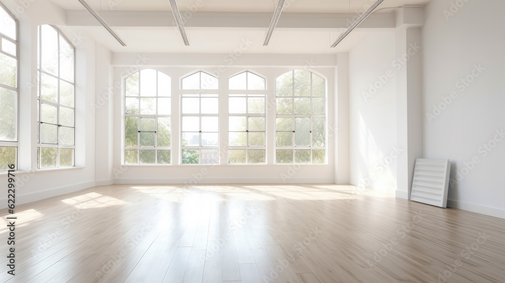 Minimal style interior room with white wall. dance hall, office space