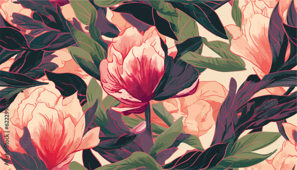 Abstract pattern with peonies. Creative collage contemporary seamless pattern. Natural colors. Fashionable template for design.