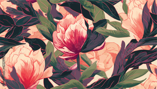 Wallpaper Mural Abstract pattern with peonies. Creative collage contemporary seamless pattern. Natural colors. Fashionable template for design. Torontodigital.ca