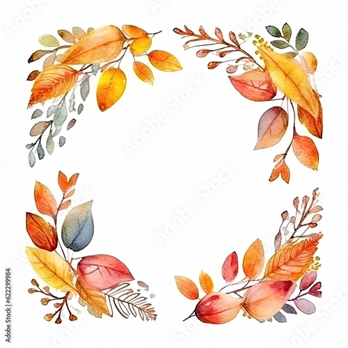 Watercolor Autumn frame. Illustration AI Generative