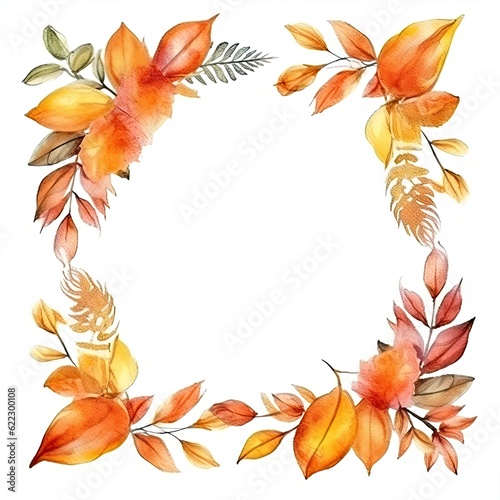 Watercolor Autumn frame. Illustration AI Generative
