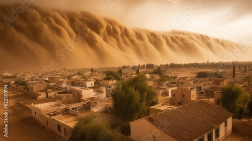 Scary picture of a natural phenomenon sandstorm over a village