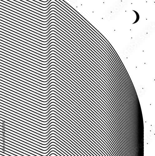 A steep slope or striped hill that goes down sharply. On the side there is a moon and stars.