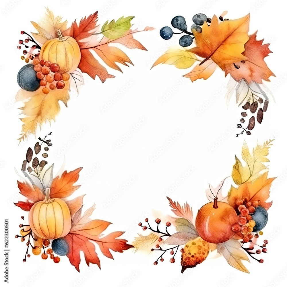 Fototapeta premium Watercolor Autumn frame. Illustration AI Generative