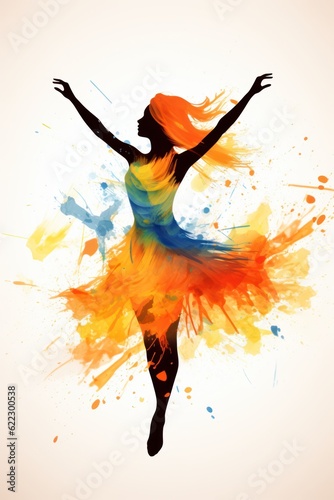 Watercolor beautiful dancer girl. Illustration AI Generative.