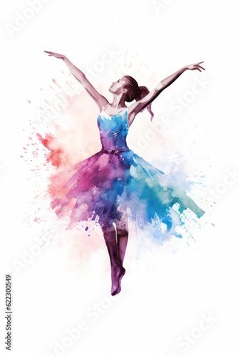 Watercolor beautiful dancer girl. Illustration AI Generative.