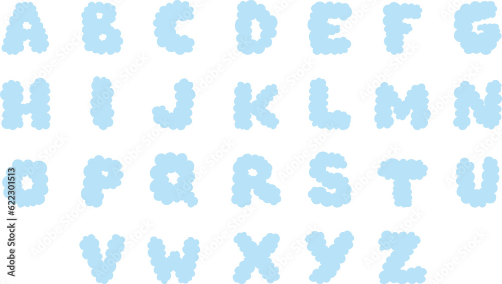 Illustration of A to Z alphabet letters in cloud pattern for brand logo, font, typography, calligraphy, initials, name design, social media post, print, sticker, decoration, shirt print, summer Illustration of A to Z alphabet letters in cloud pattern for brand logo, font, typography, calligraphy, initials, name design, social media post, print, sticker, decoration, shirt print, summer