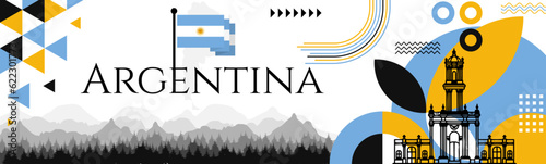 Argentina Independence Day abstract banner design with flag and map. Flag color theme geometric pattern retro modern Illustration design. Blue flag color template.