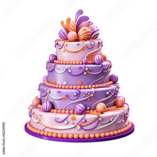 3D Cake Isolated. Illustration Generative AI.