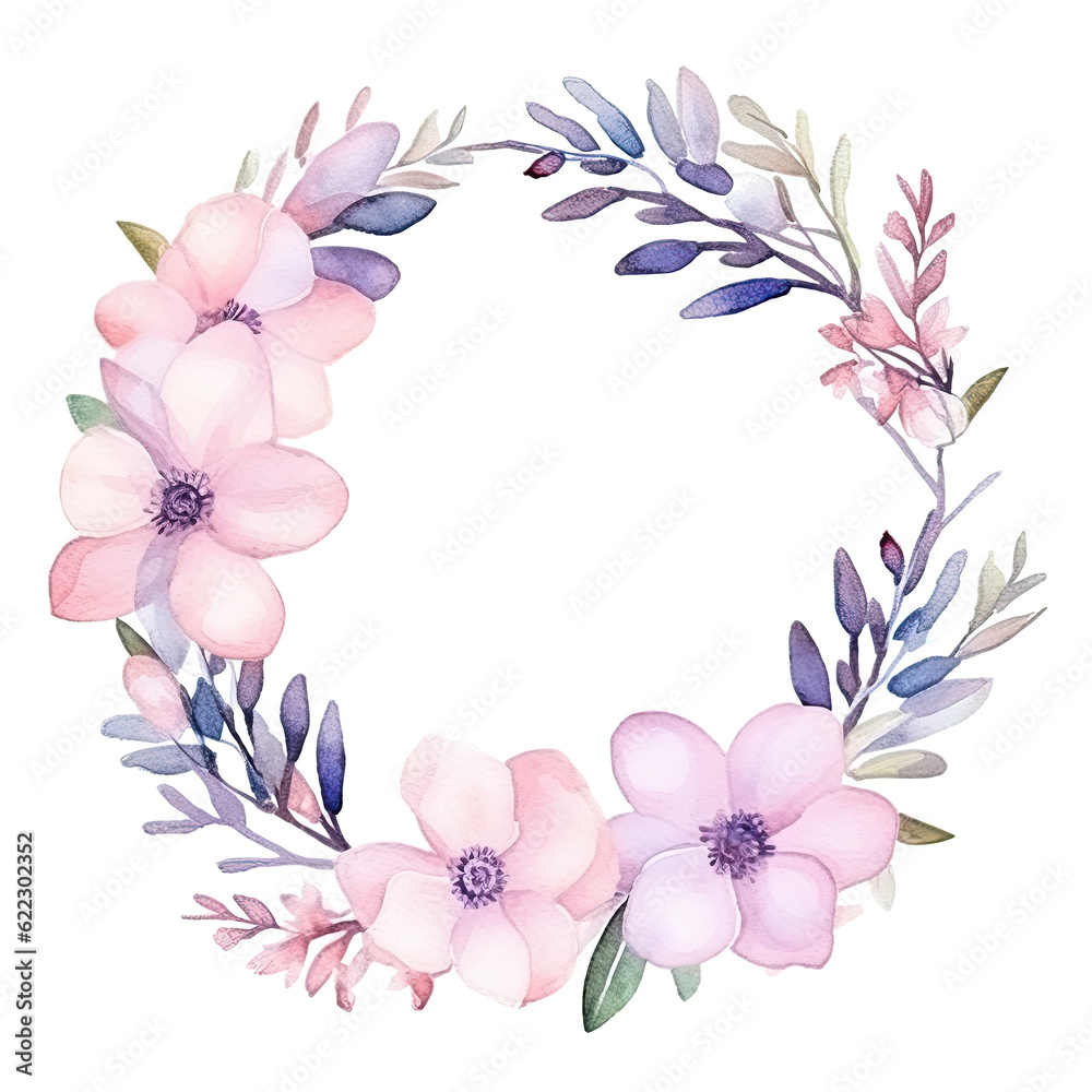 Naklejka premium Watercolor floral frame. Illustration AI Generative.
