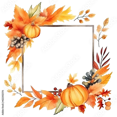 Watercolor Autumn frame. Illustration AI Generative