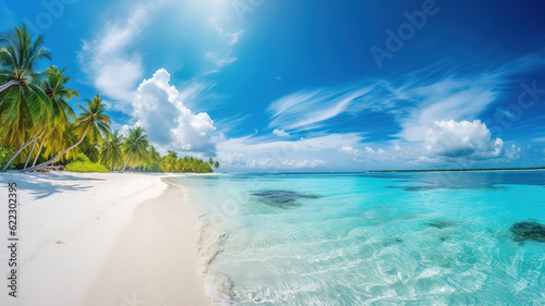 Beautiful beach with white sand. Generative Ai
