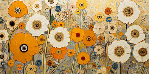 Beautiful textured background with flowers in Art Nouveau / Jugendstil painting style.  photo