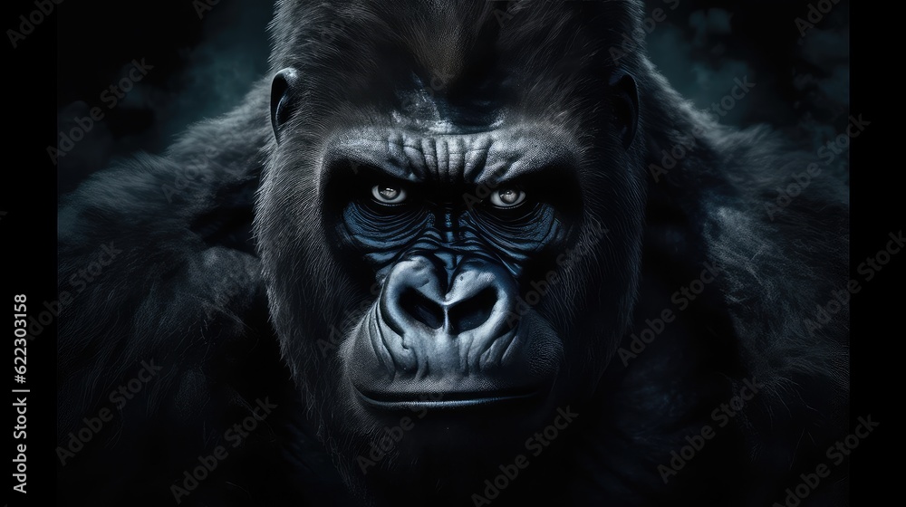 Powerful gorilla photo realistic illustration - Generative AI.