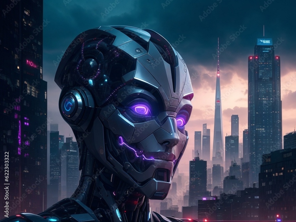 AI rules the city. Danger of strong artificial intelligence, threat to planet, future risk of bad scenario, creating dangerous ASI, scary superintelligence. Generative AI AI rules the city. Danger of strong artificial intelligence, threat to planet, future risk of bad scenario, creating dangerous ASI, scary superintelligence. Generative AI