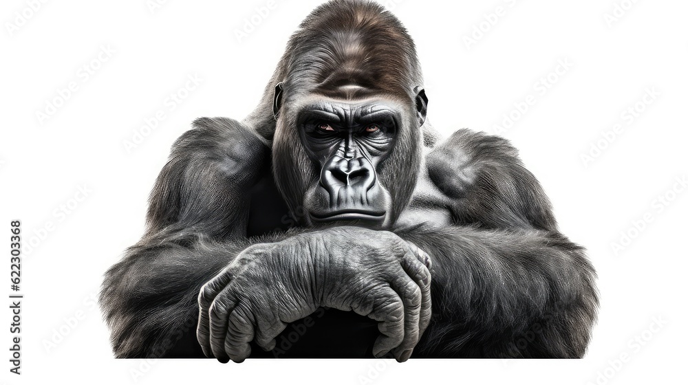 Powerful gorilla photo realistic illustration - Generative AI. Powerful gorilla photo realistic illustration - Generative AI.
