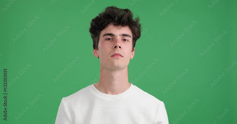 A serious and focused Caucasian man standing against a vibrant green background. With a determined expression, he crosses his arms in a powerful stop gesture, creating a strong visual impact. A serious and focused Caucasian man standing against a vibrant green background. With a determined expression, he crosses his arms in a powerful stop gesture, creating a strong visual impact.