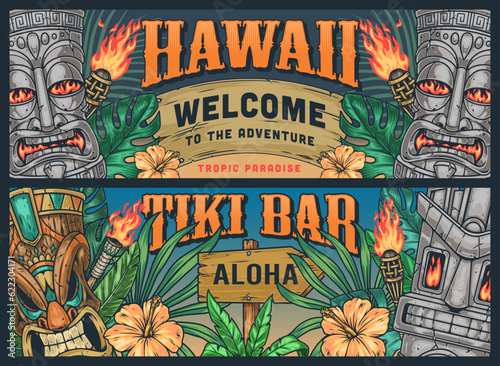 Welcome Hawaii set banners colorful